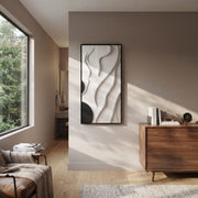 "Azure Morning Channel Relief" - Modern Heavy Impasto Abstract Textured Artwork | White & Grey Palette Knife Painting | Luxury Vertical Wall Art #Q 473