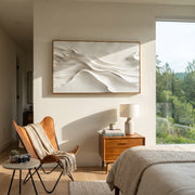 "Rust Northern Drift Relief" - Modern Heavy Impasto Abstract Textured Artwork | White & Grey Palette Knife Painting | Luxury Horizontal Wall Art #Q 475