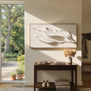 "Umber Southern Creek Relief" - Modern Heavy Impasto Abstract Textured Artwork | White & Grey Palette Knife Painting | Luxury Horizontal Wall Art #Q 476