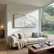 "Walnut Eastern Fold Relief" - Modern Heavy Impasto Abstract Textured Artwork | White & Beige Palette Knife Painting | Luxury Horizontal Wall Art #Q 477