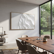 "Walnut Eastern Fold Relief" - Modern Heavy Impasto Abstract Textured Artwork | White & Beige Palette Knife Painting | Luxury Horizontal Wall Art #Q 477