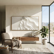 "Walnut Eastern Fold Relief" - Modern Heavy Impasto Abstract Textured Artwork | White & Beige Palette Knife Painting | Luxury Horizontal Wall Art #Q 477