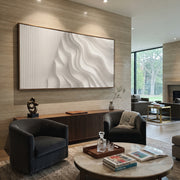 "Walnut Eastern Fold Relief" - Modern Heavy Impasto Abstract Textured Artwork | White & Beige Palette Knife Painting | Luxury Horizontal Wall Art #Q 477