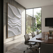 "Cocoa Western Flow Relief" - Modern Heavy Impasto Abstract Textured Artwork | White & Beige Palette Knife Painting | Luxury Vertical Wall Art #Q 478