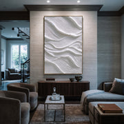 "Cocoa Western Flow Relief" - Modern Heavy Impasto Abstract Textured Artwork | White & Beige Palette Knife Painting | Luxury Vertical Wall Art #Q 478