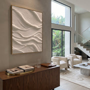 "Cocoa Western Flow Relief" - Modern Heavy Impasto Abstract Textured Artwork | White & Beige Palette Knife Painting | Luxury Vertical Wall Art #Q 478