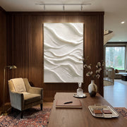 "Cocoa Western Flow Relief" - Modern Heavy Impasto Abstract Textured Artwork | White & Beige Palette Knife Painting | Luxury Vertical Wall Art #Q 478