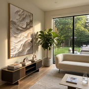 "Smoke Horizon Trace Relief" - Modern Heavy Impasto Abstract Textured Artwork | White & Beige Palette Knife Painting | Luxury Vertical Wall Art #Q 479