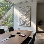 "Smoke Horizon Trace Relief" - Modern Heavy Impasto Abstract Textured Artwork | White & Beige Palette Knife Painting | Luxury Vertical Wall Art #Q 479