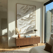 "Smoke Horizon Trace Relief" - Modern Heavy Impasto Abstract Textured Artwork | White & Beige Palette Knife Painting | Luxury Vertical Wall Art #Q 479