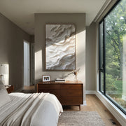 "Smoke Horizon Trace Relief" - Modern Heavy Impasto Abstract Textured Artwork | White & Beige Palette Knife Painting | Luxury Vertical Wall Art #Q 479