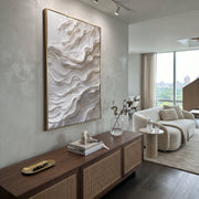 "Smoke Horizon Trace Relief" - Modern Heavy Impasto Abstract Textured Artwork | White & Beige Palette Knife Painting | Luxury Vertical Wall Art #Q 479