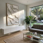 "Slate Sanctuary Ridge Relief" - Modern Heavy Impasto Abstract Textured Artwork | White & Beige Palette Knife Painting | Luxury Vertical Wall Art #Q 480
