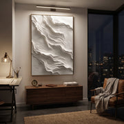 "Slate Sanctuary Ridge Relief" - Modern Heavy Impasto Abstract Textured Artwork | White & Beige Palette Knife Painting | Luxury Vertical Wall Art #Q 480
