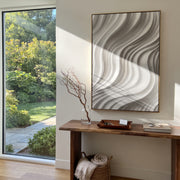 "Onyx Echo Current Woodgrain Relief" - Modern Heavy Impasto Abstract Textured Artwork | White & Beige Palette Knife Painting | Luxury Vertical Wall Art #Q 481