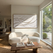"Opal Radiant Fold Woodgrain Relief" - Modern Heavy Impasto Abstract Textured Artwork | White & Beige Palette Knife Painting | Luxury Horizontal Wall Art #Q 483