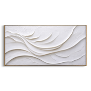 "Opal Radiant Fold Woodgrain Relief" - Modern Heavy Impasto Abstract Textured Artwork | White & Beige Palette Knife Painting | Luxury Horizontal Wall Art #Q 483