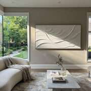 "Opal Radiant Fold Woodgrain Relief" - Modern Heavy Impasto Abstract Textured Artwork | White & Beige Palette Knife Painting | Luxury Horizontal Wall Art #Q 483