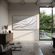 "Opal Radiant Fold Woodgrain Relief" - Modern Heavy Impasto Abstract Textured Artwork | White & Beige Palette Knife Painting | Luxury Horizontal Wall Art #Q 483