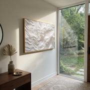 "Quartz Muted Ridge Woodgrain Relief" - Modern Heavy Impasto Abstract Textured Artwork | White & Beige Palette Knife Painting | Luxury Horizontal Wall Art #Q 484