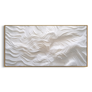 "Quartz Muted Ridge Woodgrain Relief" - Modern Heavy Impasto Abstract Textured Artwork | White & Beige Palette Knife Painting | Luxury Horizontal Wall Art #Q 484