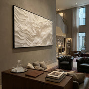 "Quartz Muted Ridge Woodgrain Relief" - Modern Heavy Impasto Abstract Textured Artwork | White & Beige Palette Knife Painting | Luxury Horizontal Wall Art #Q 484