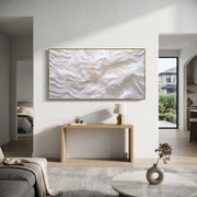 "Quartz Muted Ridge Woodgrain Relief" - Modern Heavy Impasto Abstract Textured Artwork | White & Beige Palette Knife Painting | Luxury Horizontal Wall Art #Q 484