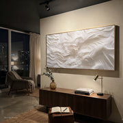 "Quartz Muted Ridge Woodgrain Relief" - Modern Heavy Impasto Abstract Textured Artwork | White & Beige Palette Knife Painting | Luxury Horizontal Wall Art #Q 484