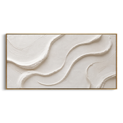 "Velvet Elegant Creek Woodgrain Relief" - Modern Heavy Impasto Abstract Textured Artwork | White & Beige Palette Knife Painting | Luxury Horizontal Wall Art #Q 486