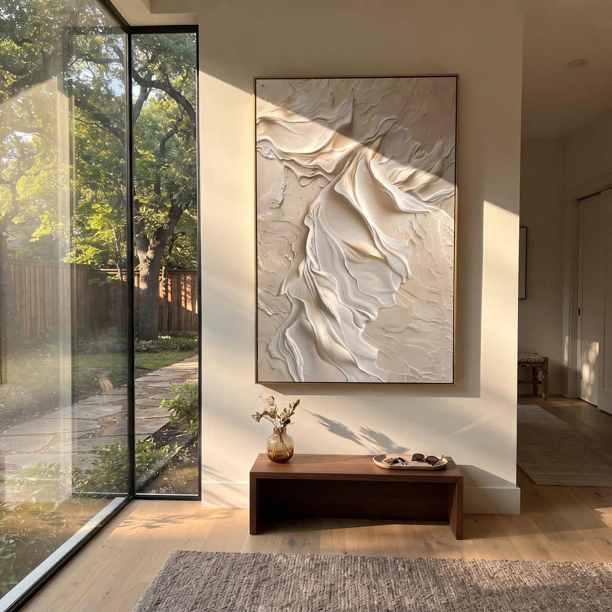 "Cloud Elemental Current Relief" - Modern Heavy Impasto Abstract Textured Artwork | Grey & Orange Palette Knife Painting | Luxury Vertical Wall Art #Q 491