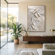 "Cloud Elemental Current Relief" - Modern Heavy Impasto Abstract Textured Artwork | Grey & Orange Palette Knife Painting | Luxury Vertical Wall Art #Q 491