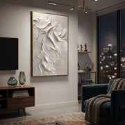 "Cloud Elemental Current Relief" - Modern Heavy Impasto Abstract Textured Artwork | Grey & Orange Palette Knife Painting | Luxury Vertical Wall Art #Q 491