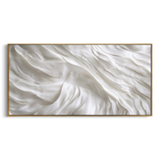 "Field Lucent Ridge Relief" - Modern Heavy Impasto Abstract Textured Artwork | White & Beige Palette Knife Painting | Luxury Horizontal Wall Art #Q 494