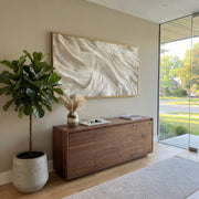 "Field Lucent Ridge Relief" - Modern Heavy Impasto Abstract Textured Artwork | White & Beige Palette Knife Painting | Luxury Horizontal Wall Art #Q 494