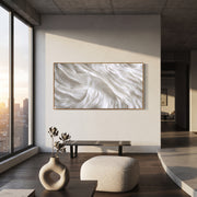 "Field Lucent Ridge Relief" - Modern Heavy Impasto Abstract Textured Artwork | White & Beige Palette Knife Painting | Luxury Horizontal Wall Art #Q 494