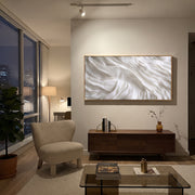 "Field Lucent Ridge Relief" - Modern Heavy Impasto Abstract Textured Artwork | White & Beige Palette Knife Painting | Luxury Horizontal Wall Art #Q 494