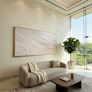 "Vein Grounded Strata Relief" - Modern Heavy Impasto Abstract Textured Artwork | White & Beige Palette Knife Painting | Luxury Horizontal Wall Art #Q 497