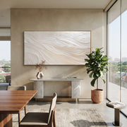"Vein Grounded Strata Relief" - Modern Heavy Impasto Abstract Textured Artwork | White & Beige Palette Knife Painting | Luxury Horizontal Wall Art #Q 497