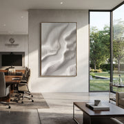 "Fan Handmade Channel Relief" - Modern Heavy Impasto Abstract Textured Artwork | White & Beige Palette Knife Painting | Luxury Vertical Wall Art #Q 499