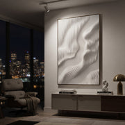 "Fan Handmade Channel Relief" - Modern Heavy Impasto Abstract Textured Artwork | White & Beige Palette Knife Painting | Luxury Vertical Wall Art #Q 499