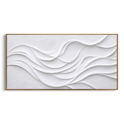 "Channel Relic Flow Relief" - Modern Heavy Impasto Abstract Textured Artwork | White & Beige Palette Knife Painting | Luxury Horizontal Wall Art #Q 500