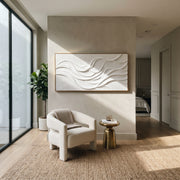 "Channel Relic Flow Relief" - Modern Heavy Impasto Abstract Textured Artwork | White & Beige Palette Knife Painting | Luxury Horizontal Wall Art #Q 500