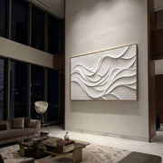 "Channel Relic Flow Relief" - Modern Heavy Impasto Abstract Textured Artwork | White & Beige Palette Knife Painting | Luxury Horizontal Wall Art #Q 500