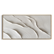 "Fold Ancient Ridge Relief" - Modern Heavy Impasto Abstract Textured Artwork | White & Beige Palette Knife Painting | Luxury Horizontal Wall Art #Q 501