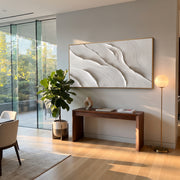 "Fold Ancient Ridge Relief" - Modern Heavy Impasto Abstract Textured Artwork | White & Beige Palette Knife Painting | Luxury Horizontal Wall Art #Q 501