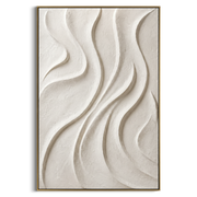 "Basin Clear Fold Relief" - Modern Heavy Impasto Abstract Textured Artwork | White & Beige Palette Knife Painting | Luxury Vertical Wall Art #Q 503