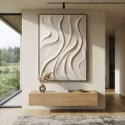 "Basin Clear Fold Relief" - Modern Heavy Impasto Abstract Textured Artwork | White & Beige Palette Knife Painting | Luxury Vertical Wall Art #Q 503