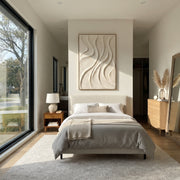 "Basin Clear Fold Relief" - Modern Heavy Impasto Abstract Textured Artwork | White & Beige Palette Knife Painting | Luxury Vertical Wall Art #Q 503
