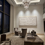 "Field Polished Creek Relief" - Modern Heavy Impasto Abstract Textured Artwork | White & Beige Palette Knife Painting | Luxury Horizontal Wall Art #Q 505