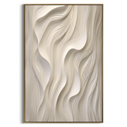 "Field Gossamer Wave Relief" - Modern Heavy Impasto Abstract Textured Artwork | White & Beige Palette Knife Painting | Luxury Vertical Wall Art #Q 506